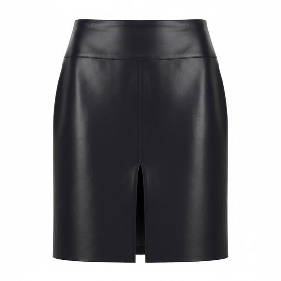 bebe Dresses & Skirts - bebe Soft Leather Fittted Skirt Front Slit Size 8 Black Y2K Back Zip Flat Front